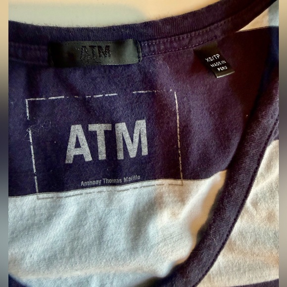 ATM Navy & Blue Striped Pocket Midi Dress Sleeveless xs - Picture 3 of 4